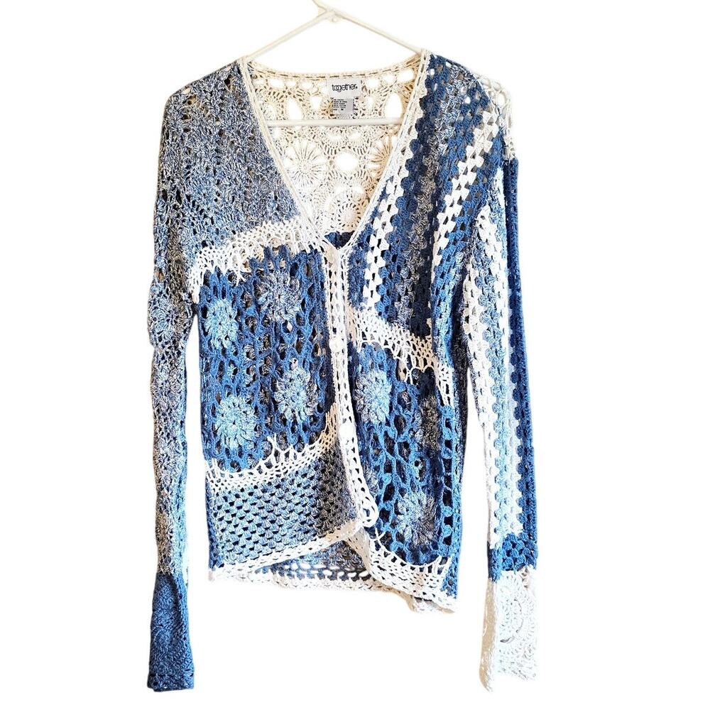Vintage Together blue floral crochet cardigan size medium